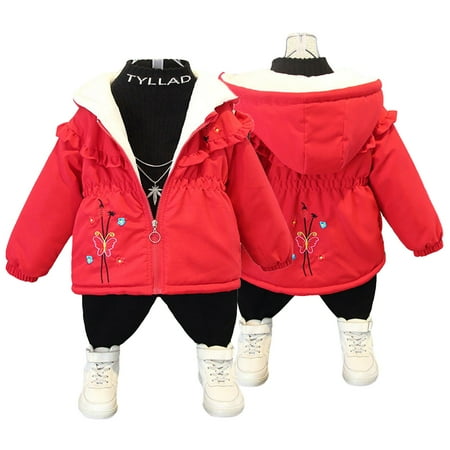 

KYAIGUO Kids Baby Fall Winter Jacket for Girls Little Girls Hooded Long-Sleeve Cotton Coats Zipper Fleece Outwear Thickened Warm Windproof Plush Jacket Outwear Top for 1-8Y