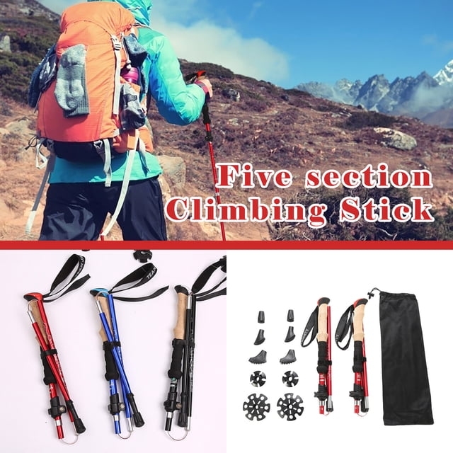 Fiudx Bastones de Trekking Plegables de Aleación de Aluminio con Amortiguación, Longitud Ajustable de 115 a 135 Cm, Paquete de 2, Accesorios de Senderismo, Muñequera Transpirable, Fundas para Nieve y