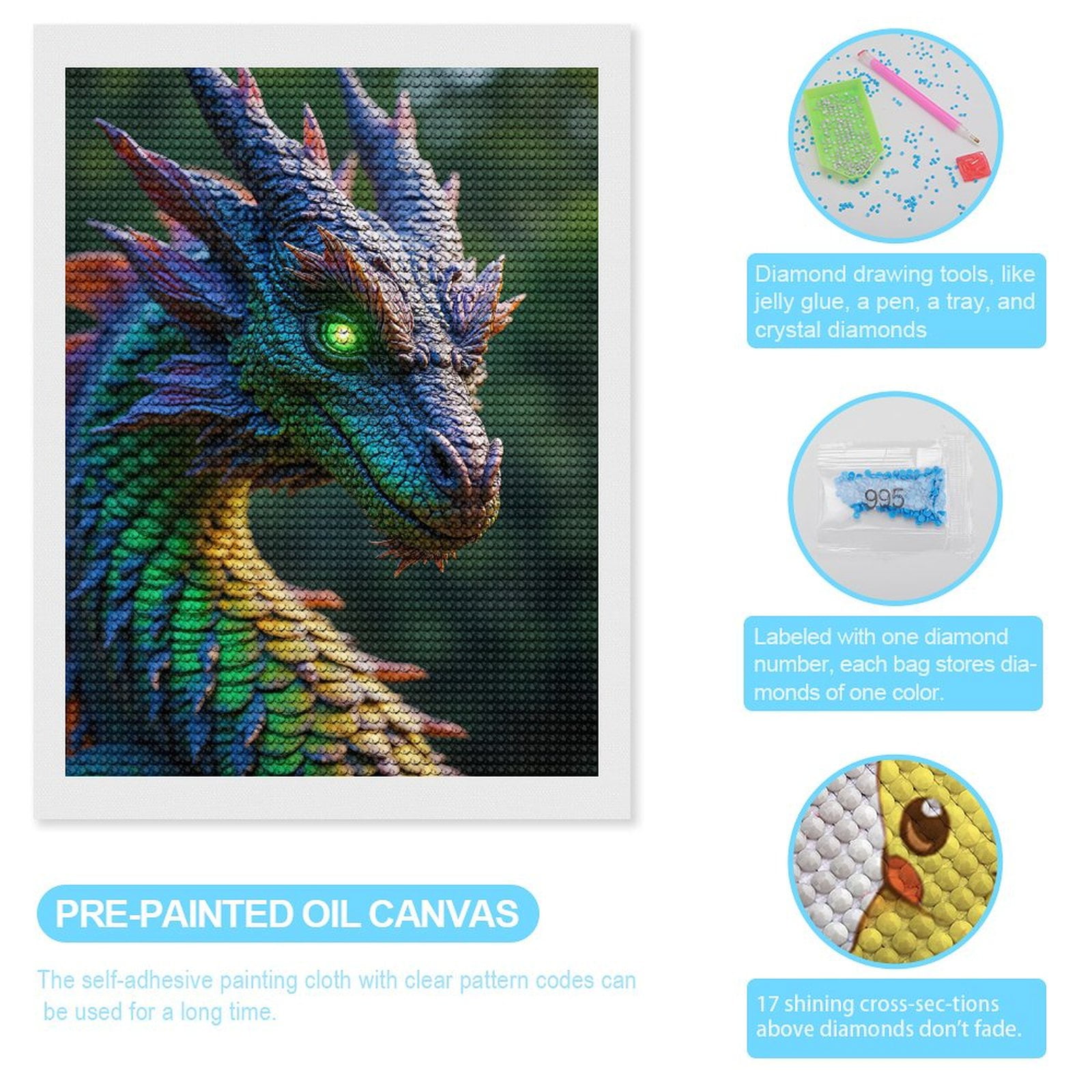 Diamond Art Kits for Adults, Green Enchanted Dragon Fantasy Creature 5D Diamond Painting Kits for Adults Beginners, DIY Full Drill Diamond Painting, Gem Art and Crafts 12x16