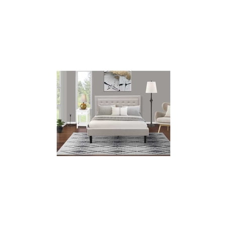 HomeStock Rustic Recluse 2 Piece Bedroom Set with Mist Beige Linen Fabric Headboard and Black Leg Finish Nightstand with USB Outlets