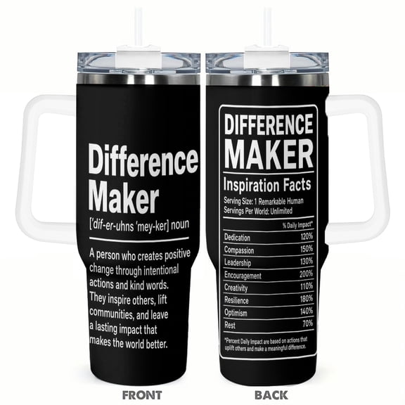 40oz Difference Maker Inspirational Travel Tumbler Insulated Car Cup with Handle and Straw Stainless Steel Large Capacity Coffee Cup Motivational Quote Gift
