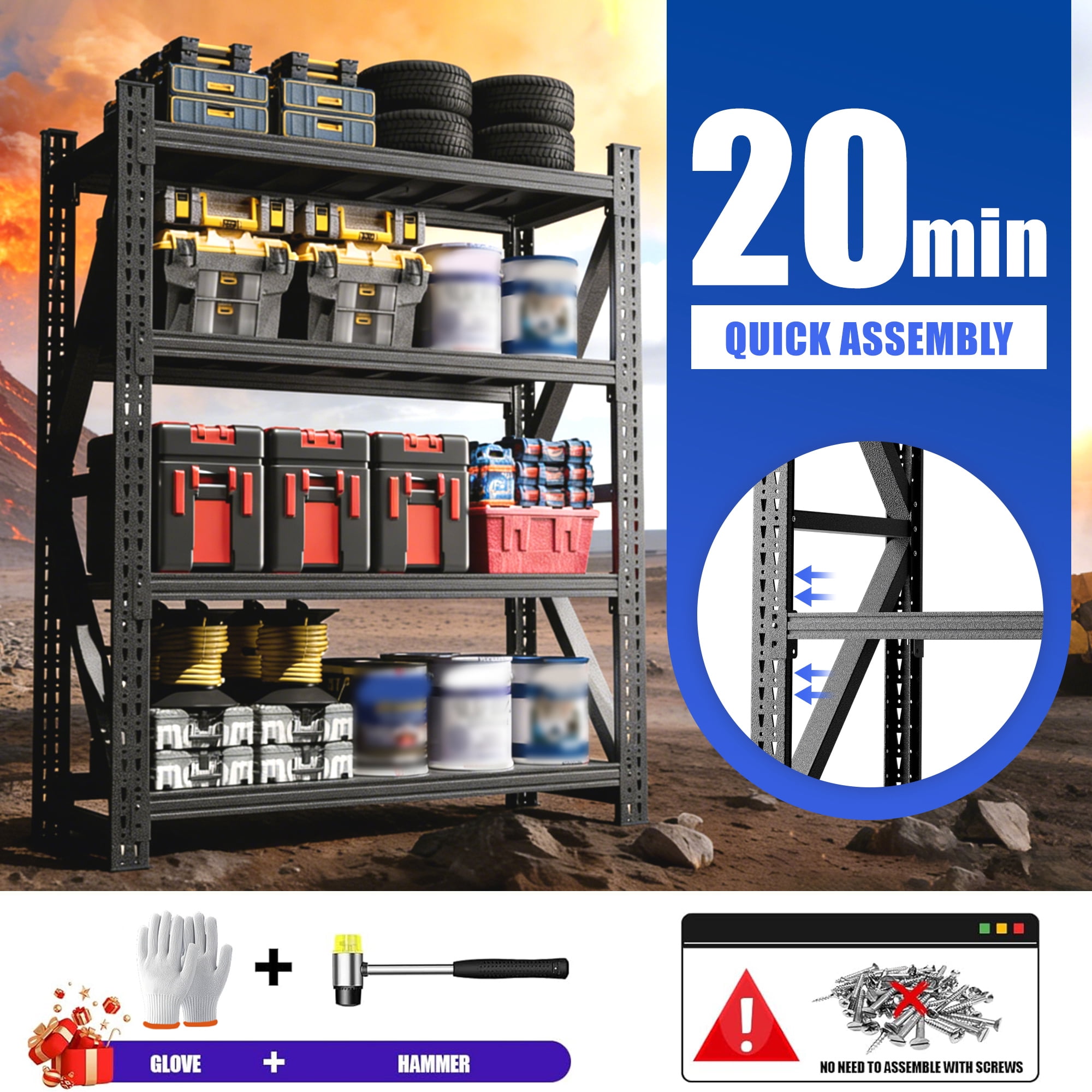 Xiweot 4-Tier Heavy Duty Metal Storage Shelving,4000lbs Capacity Adjustable Industrial Metal Shelving Unit,Freestanding Storage Rack for Garages,Warehouses,Pantry,59"W x 23.7"D x 69"H