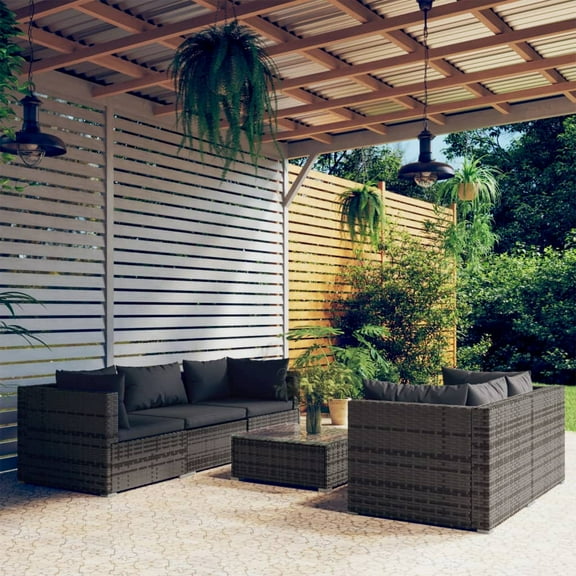 vidaXL 6 Piece Patio Lounge Set with Cushions Poly Rattan Gray