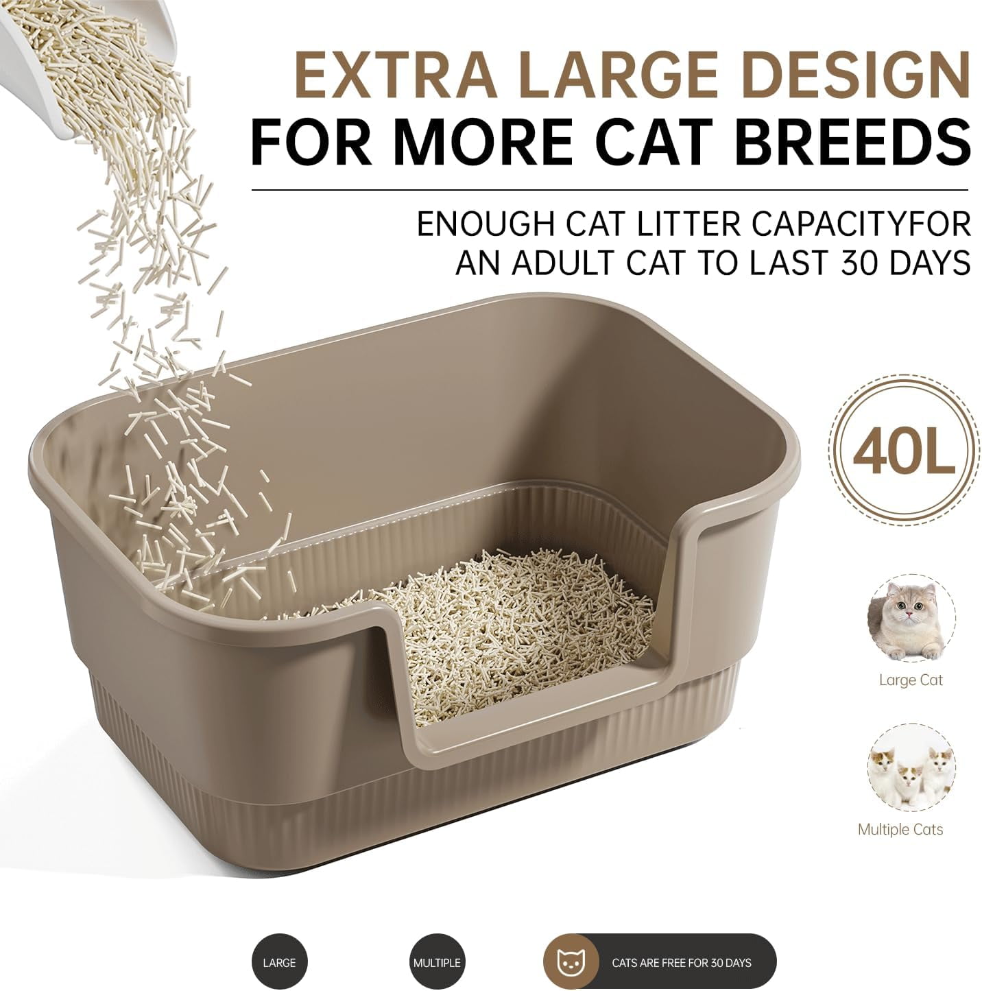 Litter Box with Litter Mat and Scoop,High Wall Enclosed  Litter Boxes for Anti-Leakage, Covered Kitty Litter Box with Handle and Buckles for Portability and , Odor Control (Brown)