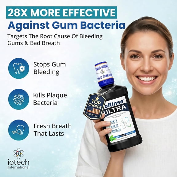 ioRinse Ultra Periodontal Rinse & Gum Mouthwash, Alcohol Free Mouth Rinse for Gum Disease, Fights Gingivitis, Plaque & Bad Breath, Bleeding Gums mouthwash with Molecular Iodine & Xylitol, 1L