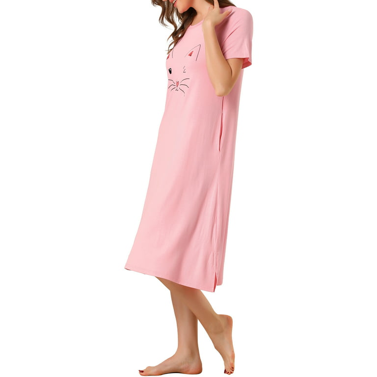 Unique Bargains Women's Cute Printed Short Sleeve Sleepwear Nightgowns  Dress 