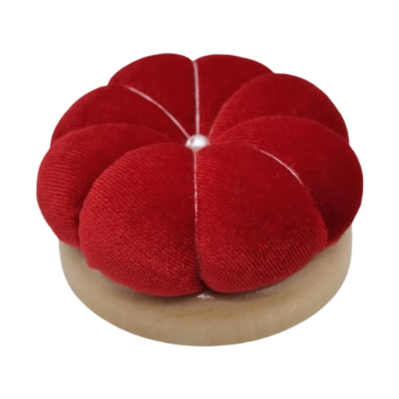 Sharprepublic Pin Cushion Pad Pumpkin Shape Accessory Handcraft Tool Wooden Base Pillow Big Red
