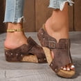thumbnail image 4 of Mepaouo Women's Platform Sandals Cork Wedges Heels Slip on Slides Open Toe Casual Summer Beach Shoes Brown, 4 of 8