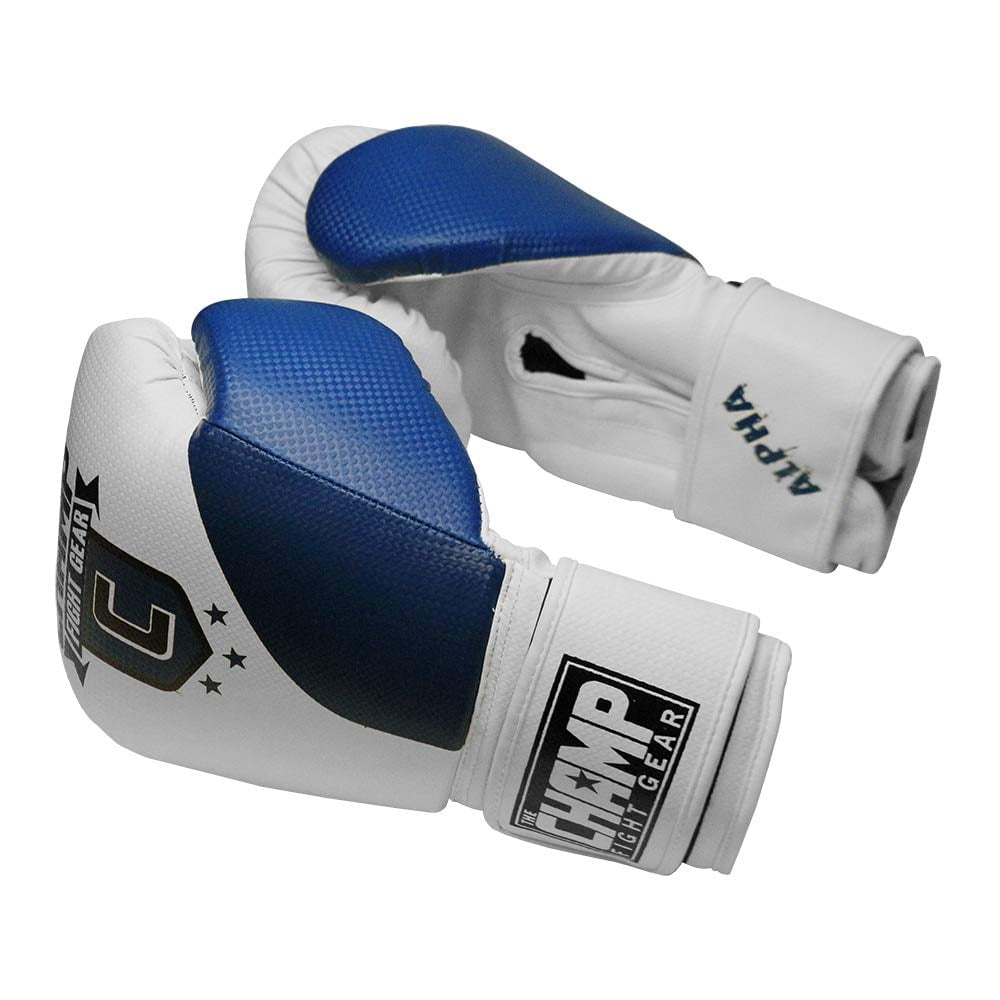 The Champ Fight Gear Alpha Series Boxing Gloves with Wrist Support for Boxing Kickboxing Muay Thai Training or Sparring Punching Bag Mitts,Black/White, 8Oz