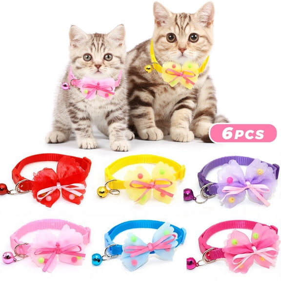 EVER BETTER 6 PCS Cute Cat Collar with Bells Kitten Collars for Girls Pink Cat Collar Breakaway Cat Collars for Girl Cats Small Kitten Collar with Bell Boy Pet Collar for Cats