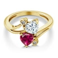 thumbnail image 3 of Gem Stone King 18K Yellow Gold Plated Silver White Moissanite Red Created Ruby and White Diamond Ring for Women (1.80 Cttw, Heart Shape 6MM, Gemstone Birthstone, Size 6), 3 of 6
