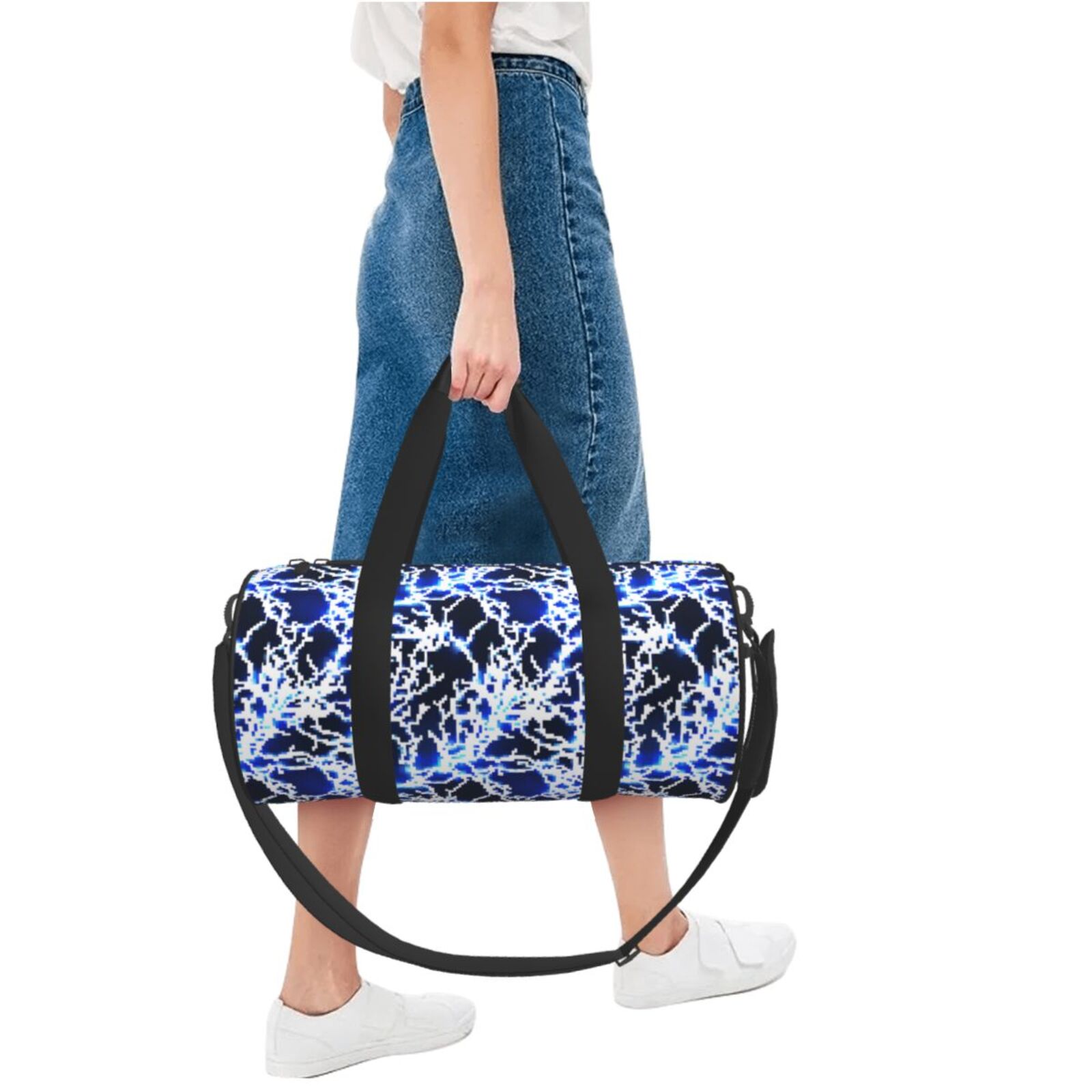 Vsdgher Blue Lightning2 45L Foldable Duffel Bag, Sports Gym Bag,Overnight Bag, Portable Weekender Bag for Airplanes