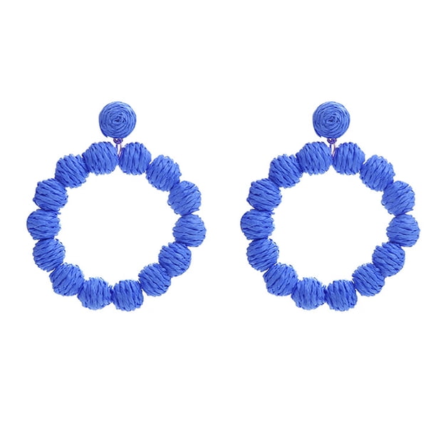 Pendientes colgantes de aro con bola de ratán para mujer, pendientes trenzados de paja de mimbre, pendientes de rafia, accesorios de playa de verano, regalos