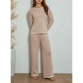 thumbnail image 5 of Elippeo Women Knit Lounge Sets for Women 2 Piece Long Sleeve Contrast Color Pullover Sweater Top and Wide Leg Pants Set Streetwear, 5 of 10