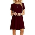 thumbnail image 1 of Nouvelle Robe Midi à Manches Courtes et Col Rond pour Femmes, Couleur Unie, Décontractée, Simple, T-Shirt Ample, 1 of 4