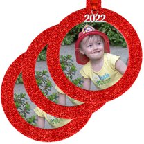 Expressly Yours! 2022 Picture Frame Christmas Ornament with Magnetic Glitter and Non-Glare Photo Protector, Round Red, 3-Pack