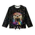 thumbnail image 5 of Xixirimido Colorful Paint Otter Pattern Girls Casual T-Shirt Crew Neck Tunic Tops Long Sleeve Loose Fit Soft Blouse Tie-hem Tees for Fall Winter, Size 9-10, 5 of 7