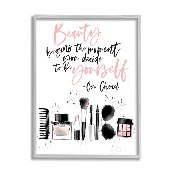 Stupell Industries Beauty Begins Uplifting Fashion Quote Graphic Art Gray Framed Art Print Wall Art, Design by Alison Petrie