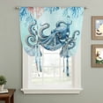 thumbnail image 2 of Coastal Octopus Blue Tie Up Curtains for Windows, Adjustable Balloon Window Shades, Summer Beach Nautical Coral Starfish Kitchen Window Treatments Farmhouse Short Curtains with Rod Pocket 42"x45", 2 of 8