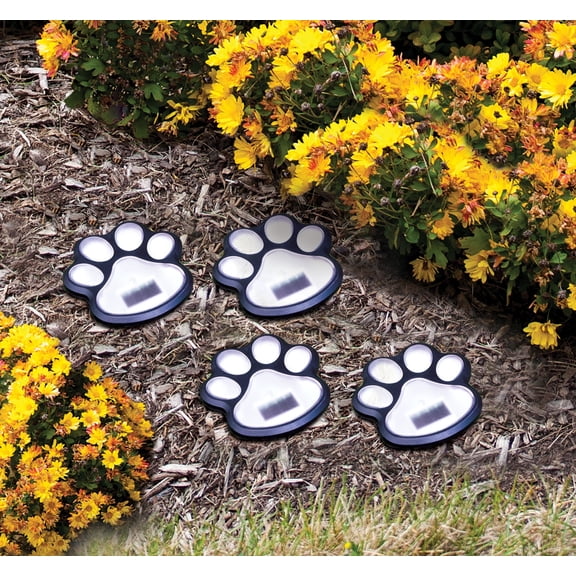Ideaworks 3.75" Dog Paw Print LED Path Lights Garden Statue, Solar 4 Count