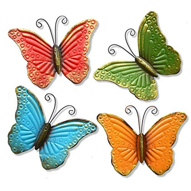 GIFTME 5 Metal Butterfly Wall Art Decor Set of 4 Colorful Garden Wall