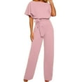 thumbnail image 2 of SDNall Dressy Jumpsuits for Women Wedding Guest Loose Batwing Short Sleeve Crewneck Rompers Long Pants Tie Waist Wide Legs Overall One Piece Outfits Rompers for Women (S-2XL), 2 of 8