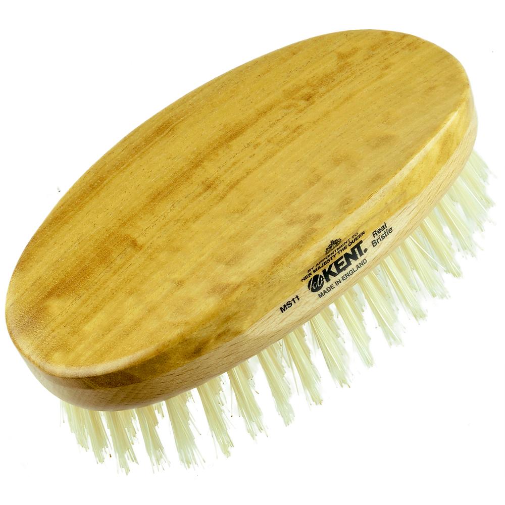 Kent MS11 Oval Men Military Satin and Beech Wood. Pure White Bristle