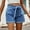 Blue, variant on Leesechin Women's Shorts Summer Denim Capris Solid Button Elastic Waist Bandage Zipper Pocket Juniors Shorts Casual Short Jeans