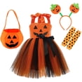 thumbnail image 3 of Otqutp 4 Piece Girls Pumpkin Set Suspender Tulle Dress with Headband Striped Socks Candy Bag Toddler Cute Halloween Clothes, 3 of 7
