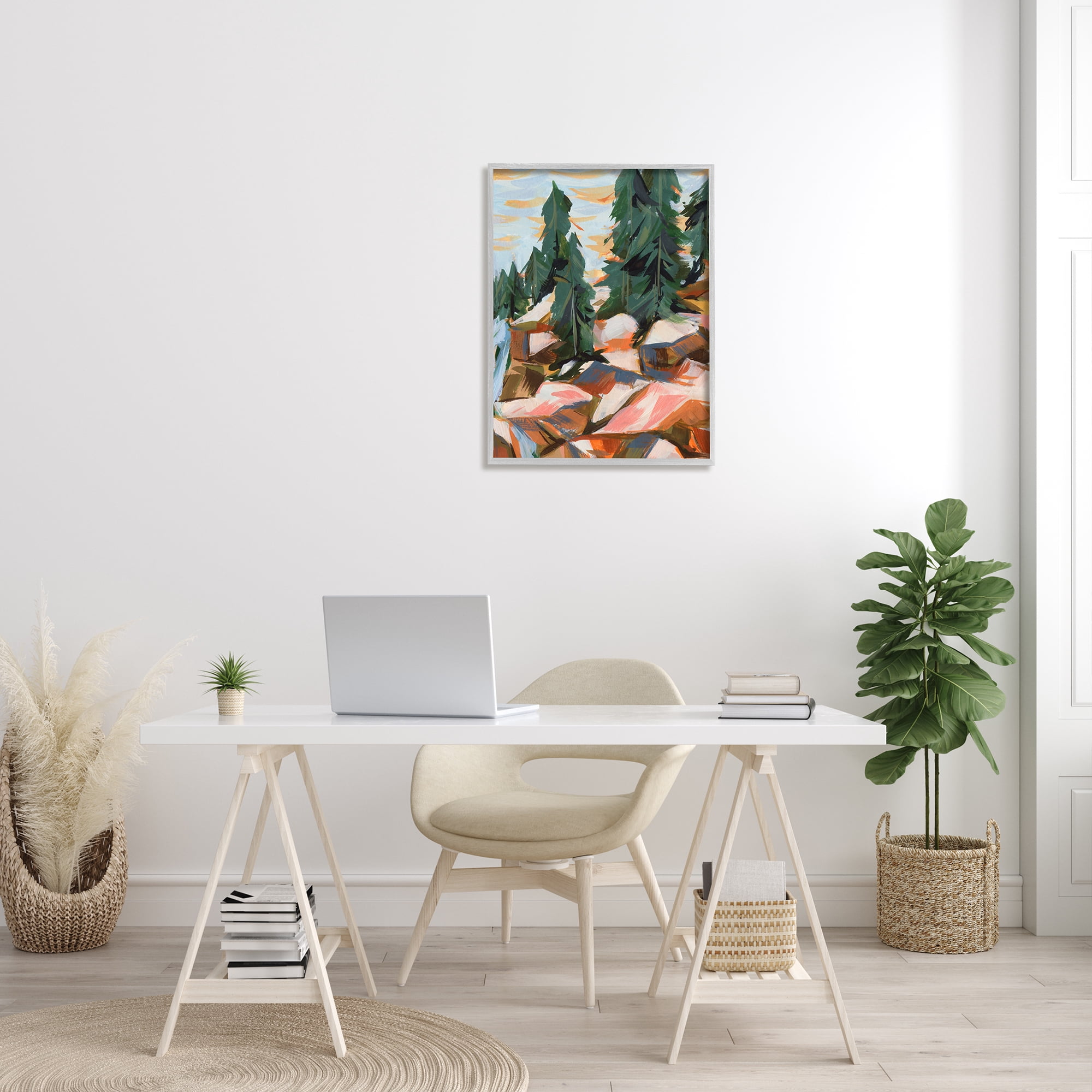 Stupell Abstract Geometric Landscape Waterfall Landscape Painting Gray Framed Art Print Wall Art