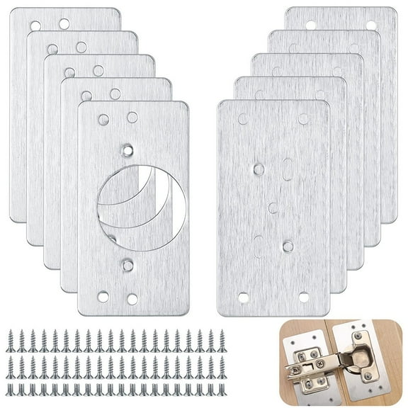 10-Pack Cabinet Hinge Repair Plates Durable Stainless Steel Kit for Easy Repair, Silver, Hinge Repair Kit, Cabinet Repair Plates, Stainless Steel Hinges
