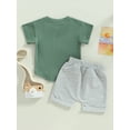thumbnail image 5 of Toddler Baby Boy Summer Clothes Short Sleeve Striped Pocket Tshirt Top Solid Shorts Set Casual Outfits, 5 of 9