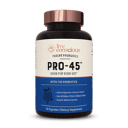 Live Conscious Pro-45 Probiotics for Digestive Health 45 Billion CFU, 500 mg, 30ct