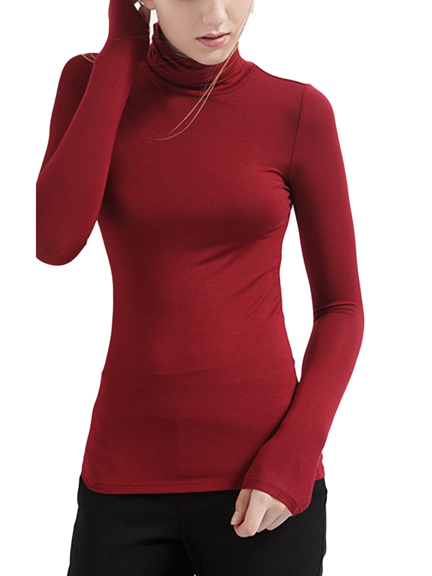 Shirts Women\'s Stretchy Base Musuos Modal Soft Sleeve Fitted Long Layer Pullover, Base Tops Slim Turtleneck