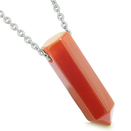 Carnelian Museum - Amulet Lucky Crystal Point Wand Carnelian Gemstone Bullet Shape Pendant 22 Inch Necklace