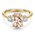thumbnail image 3 of Gem Stone King 2.50 Ct Peach Morganite White Created Sapphire 18K Yellow Gold Plated Silver Ring, 3 of 6