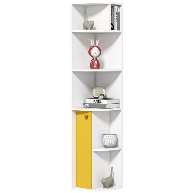HOMCOM Bibliothèque d'Angle à 5 Niveaux, Étagère avec Compartiments Armoire à Porte