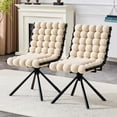 thumbnail image 5 of Set of 2 Beige Velvet Bubble Tufted Swivel Dining Chairs with Black Metal Legs for Dining Room, 5 of 8