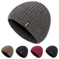 thumbnail image 2 of Ribbed Letter Logo Thickened Fleece Lining Beanie Hat Men Winter Solid Color Riding Knitted Hat Costume Accessories, 2 of 10