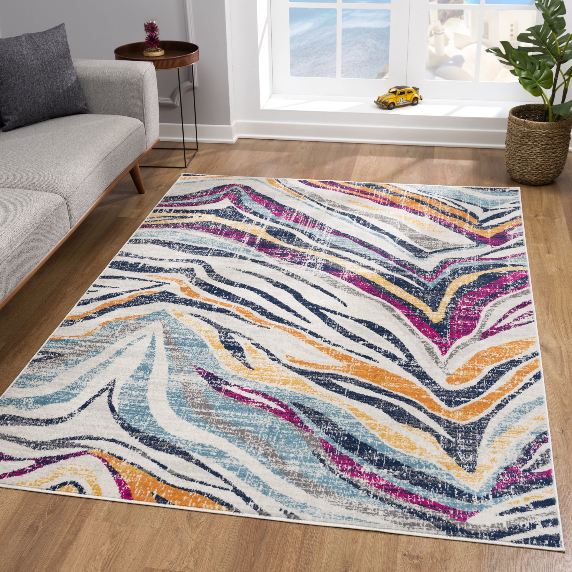 Rug Branch Savannah Modern Area Rug and Runner Blue Fuchsia Gold