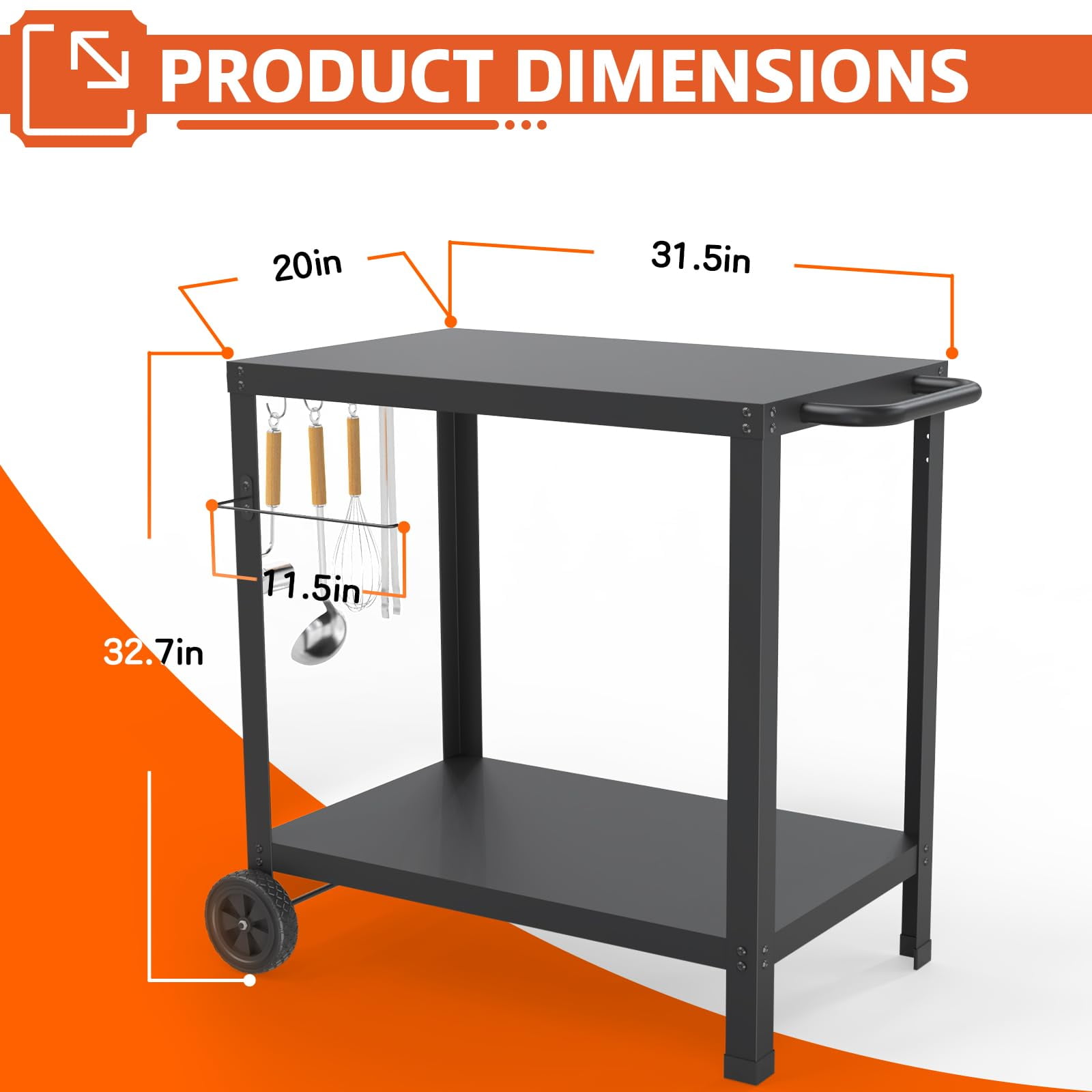 Outdoor Grill Cart with Wheels, Rolling Dining Table for Blackstone Griddle Stand, BBQ Kitchen Food Prep Table for Party