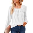 thumbnail image 2 of Stichou Womens Blouses Dressy Casual Tee Shirts Long Sleeve Square Neck Spring Tops Loose fit Trendy Tshirt Shirt Outfits White L, 2 of 7