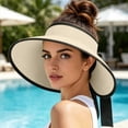 thumbnail image 6 of TFEOQRY Women's Straw Sun Visor Hat with Bow Back Detail UV Protection Wide Brim Summer Beach Ponytail Hat, 6 of 7