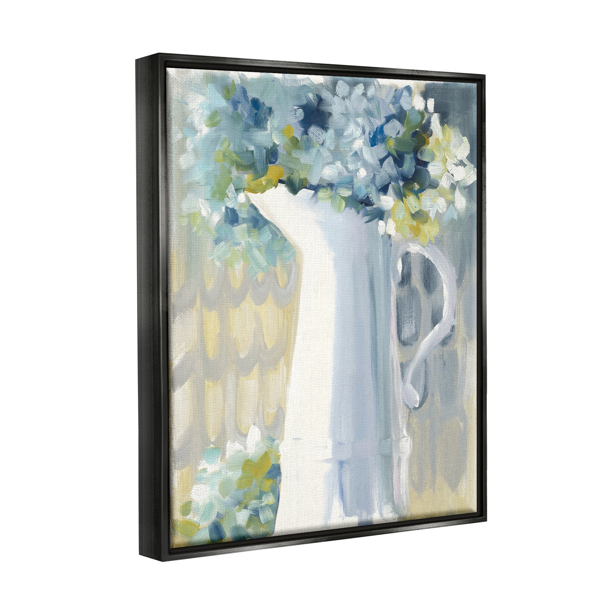 Stupell Industries Abstract Hydrangeas in Jug Botanical & Floral Painting Black Floater Framed Canvas Art Print Wall Art, 17 x 21
