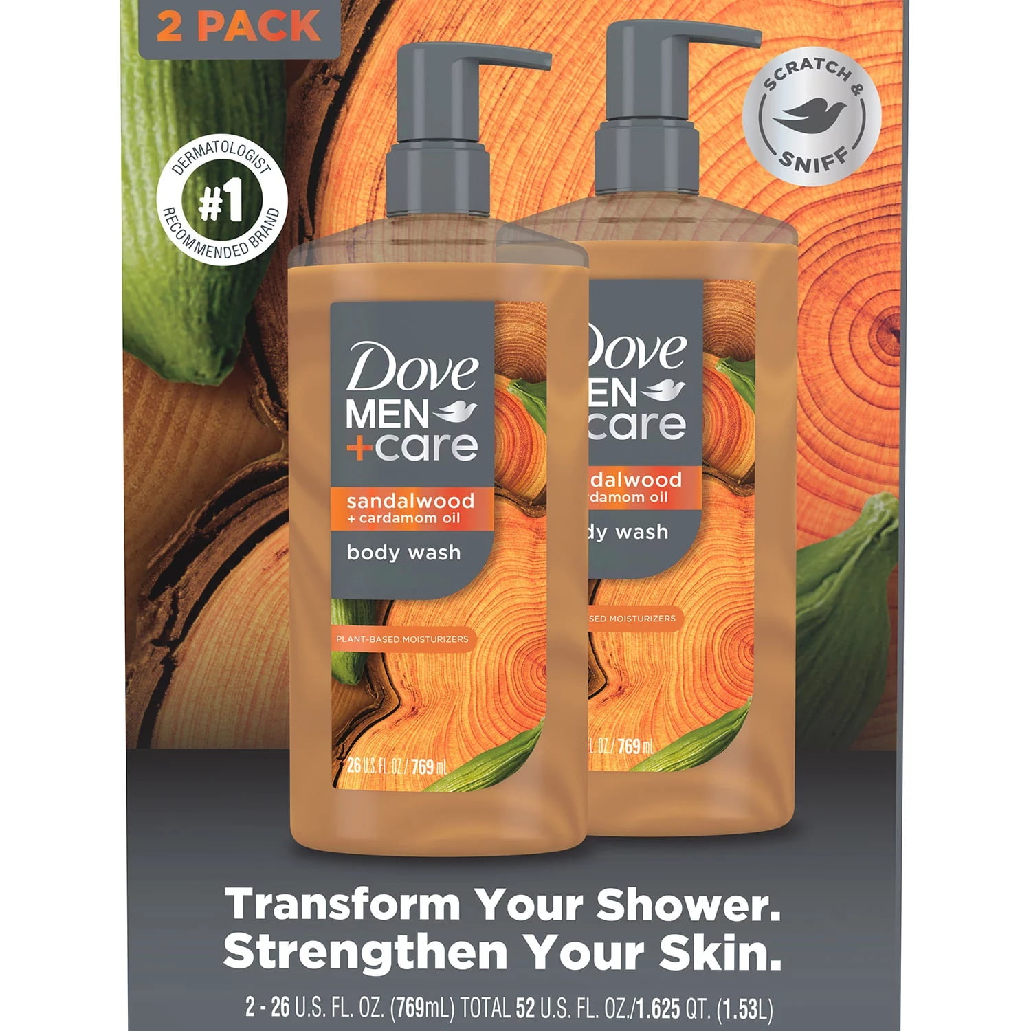 Dove Men+Care Sandalwood Body Wash, 26 Fluid Ounce (Pack of 2)