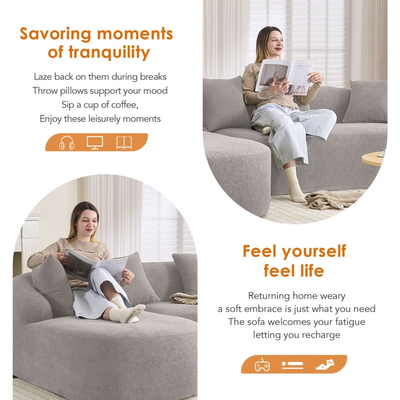 Curved Sectional Sofa with Chaise, 99'' Modern Luxury Chenille Cloud Couch for Living Room, Oversized 3-Seater Sofa Couch for Living Room, No Assembly