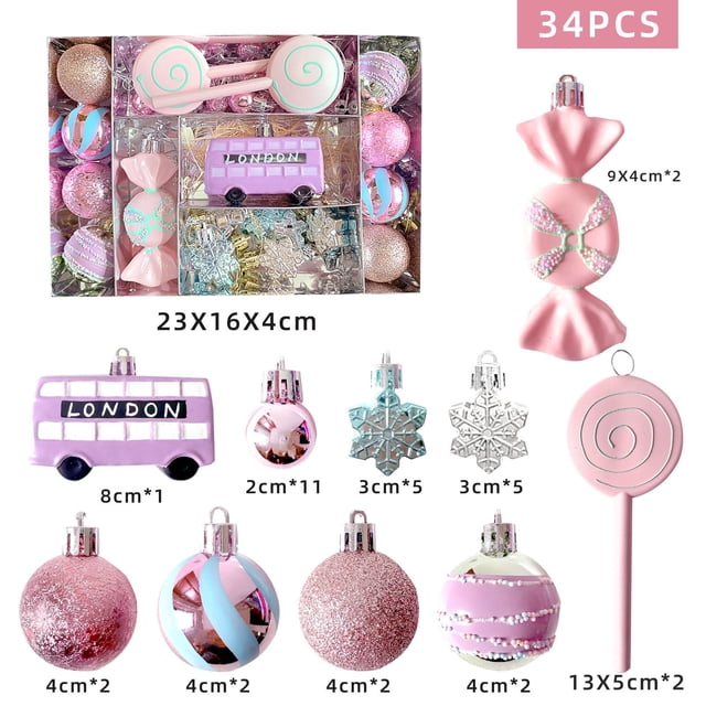 Harliver - 34 adornos navideños con temática de dulces, para postres, para colgar en el árbol de Navidad, ideal para fiestas navideñas (rosa)