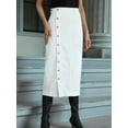 thumbnail image 6 of Womens Casual Slit Denim Midi Jean Skirt Stretch High Waist Frayed Button Up White S, 6 of 7
