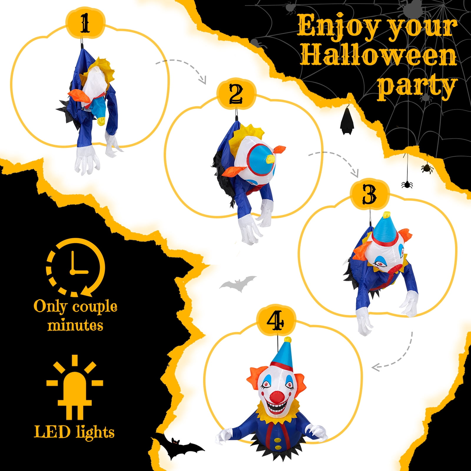 3.3 FT Halloween Inflatable Clown Decoration Spooky Clown Broke Out from Window Scary Blow up Decor with Built-in LED Lights for Indoor Outdoor