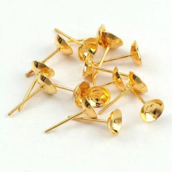 U8MO 200 Various Blank Cup 6mm 8mm Peg Post Earring Stud Ear Nail Pin with Stopper-8mm-Golden